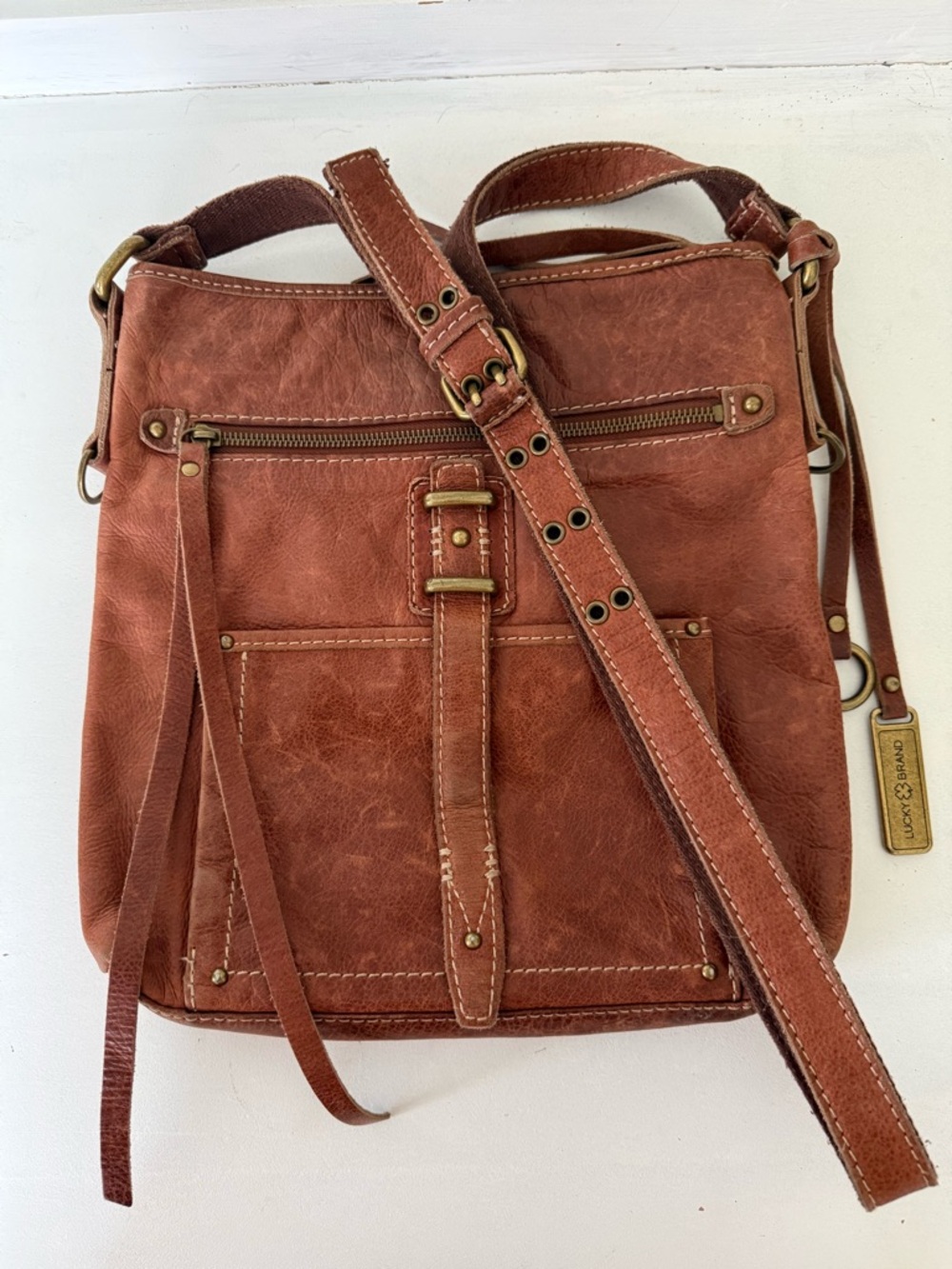 Lucky Brand Rustic Brown Leather Crossbody Satchel